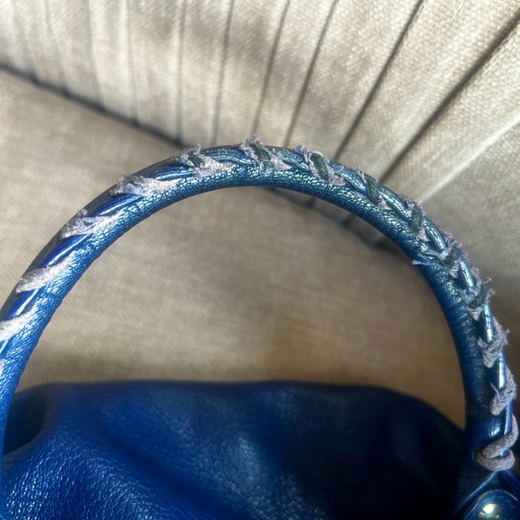 BALENCIAGA Chevre Silver Metallic Edge Hardware City Bleu de Minuit - Picture 7 of 8